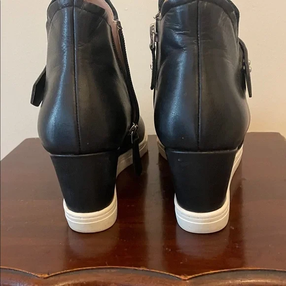 L. Paola Black Leather Wedge Ankle Boots - Picture 5 of 9